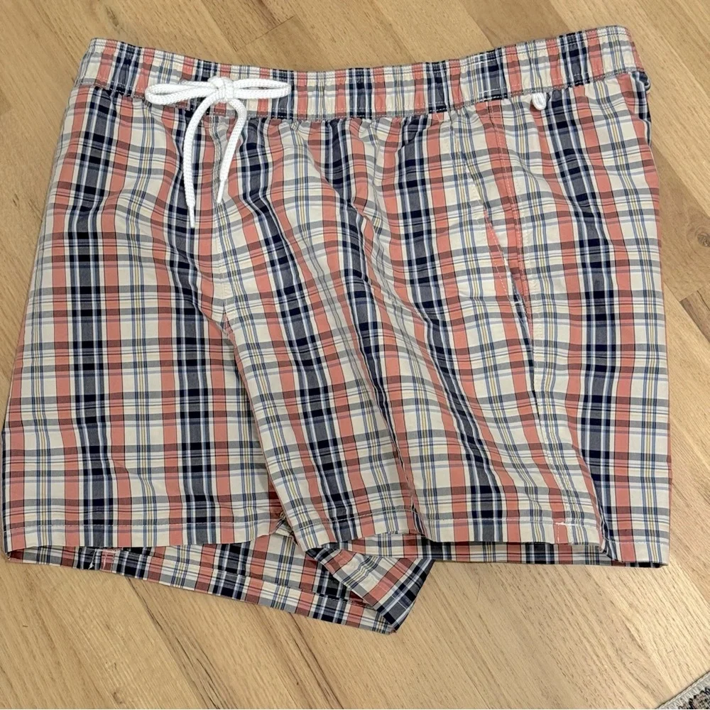 J CREW Swim Trunks Mens L Plaid Mesh-Lined 6